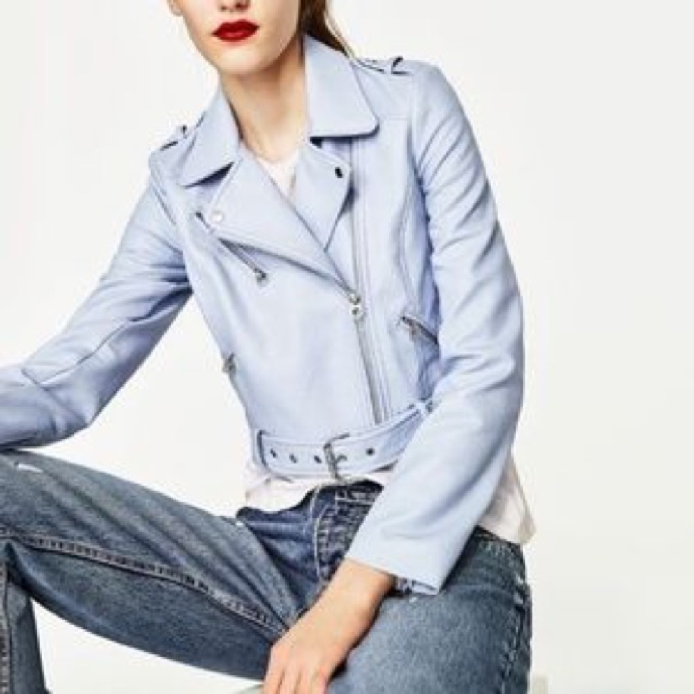Zara blue faux leather jacket